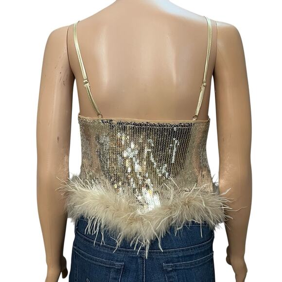 Lulus Perfectly Glowing Sequin Feather Tank Top XS Cropped Holiday Concert - Picture 5 of 11